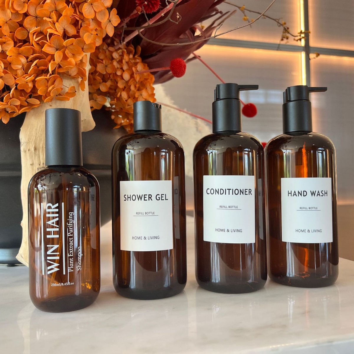 250ml茶棕色按压防晒喷雾避光爽肤水精华酒店浴室洗手液沐浴露