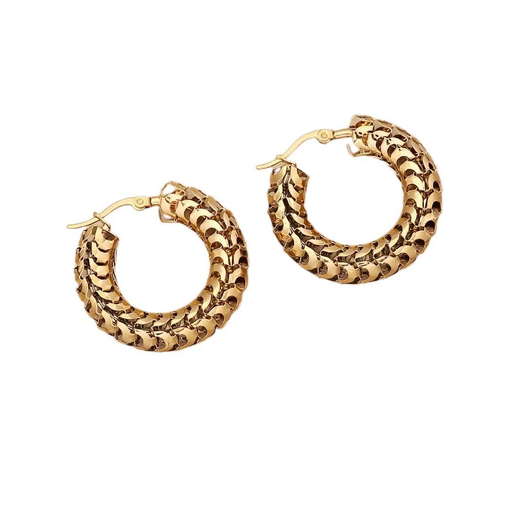 1 Pair Streetwear Grid Plating Hollow Out Stainless Steel Hoop Earrings display picture 4