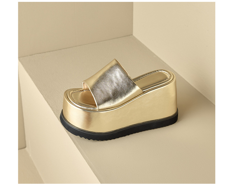 Dép sandal quai ngang da thật đế xuồng cao 8 cm phong cách Âu Mỹ — Màu bạc 10cm, Màu bạc 8cm, Màu vàng kim 10cm, Màu đen 10cm chi tiết 25