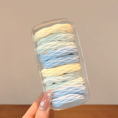 Saç üçün rezinlər: Rubber Band, Women's Hair Band - sea-salt-blue-floral-pattern-10-piece-box-set-new-color-launch-suitable-for-adults-and-children