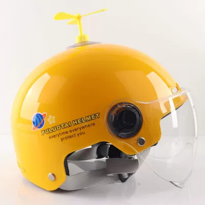 national standard parent-child helmet mother-child — Motosiklet kaskı (dəbilqə) - 3c-children-yellow-atm-hd-transparent-short-mirror-small-windmill