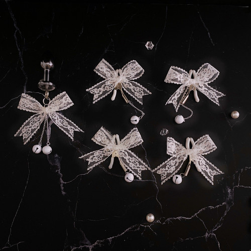 White Lace Bow Nipple Clamp Long Bell Anal Plug Sex Toy Flirting Stimulation Nipple Clamp Mimi Clamp