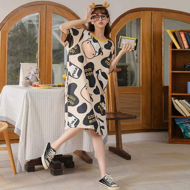 厂家新款可爱卡通睡裙夏季女士睡衣短袖圆领休闲舒适可外穿家居服