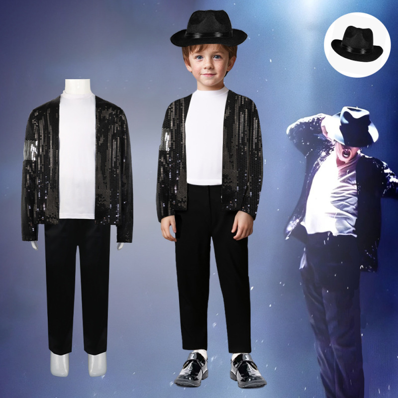 マイク・ジャクソンの出演服はショーの舞台のスパンコールの子供の男女の項MJ cosの出演服の全スーツを模倣します。|undefined