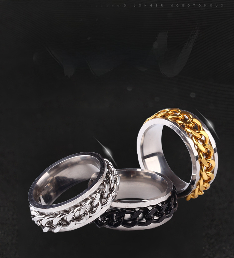 Accessori alla moda in acciaio al titanio caldo, anello a catena girevole in acciaio inossidabile per l'apertura delle bottiglie, anello girevole alla moda per l'apertura delle bottiglie da uomo_voghion.com