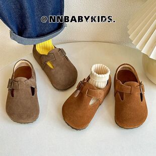 Korean style children's Boken shoes autumn and winter girls' retro leather shoes British style Boys' single-layer shoes baby genuine leather peas shoes