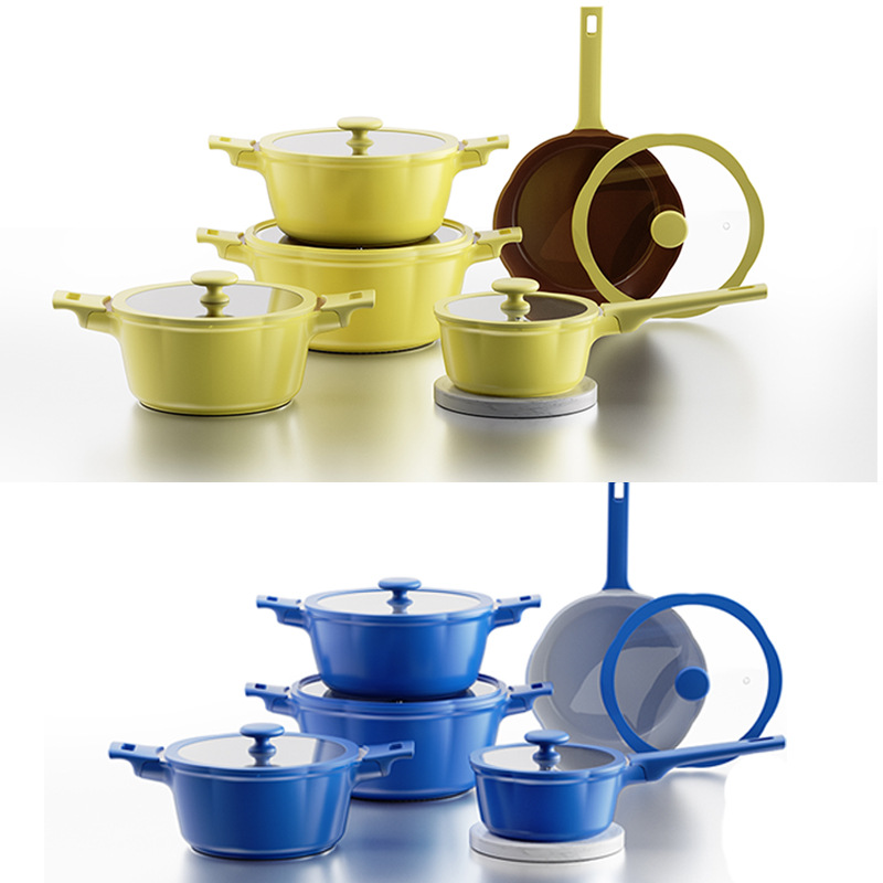 Transfronterizo lujoso ligero de mármol set de 10 piezas de ollas de regalo caja de regalo de aleación de aluminio de aluminio potset de leche