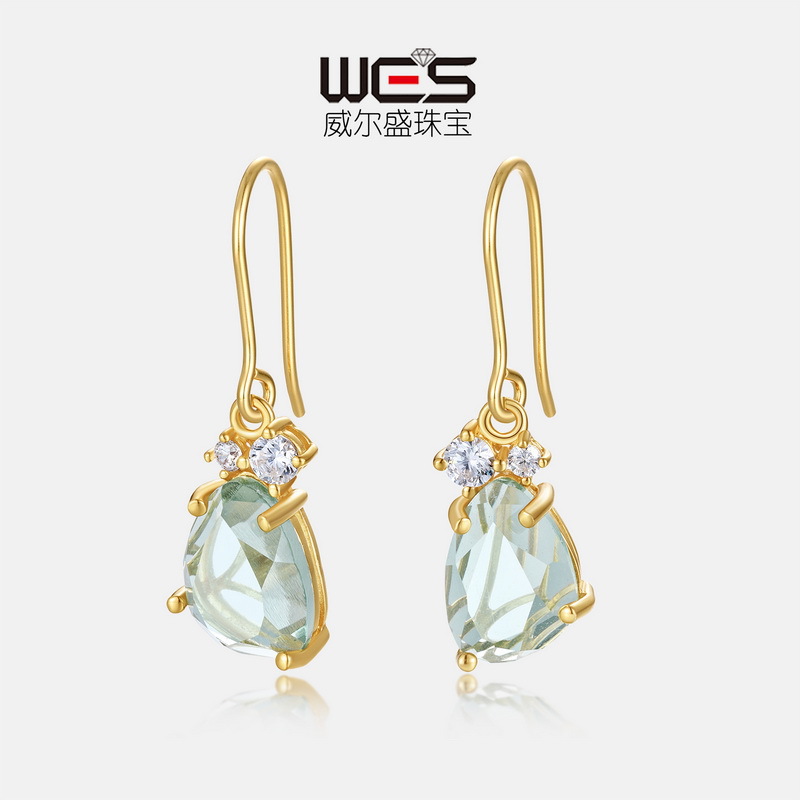Recolección de calor transfronteriza, lujo ligero, lujo atmosférico, gancho de oreja de circonio de color caramelo S925, pendientes de cristal sintético con incrustaciones de plata, personalización simple y de moda