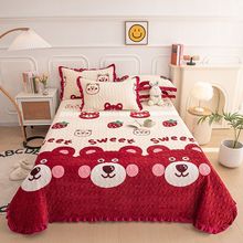 牛奶绒水晶绒床盖床垫盖毯炕盖保暖加绒毛毯夹棉床单加厚三件套