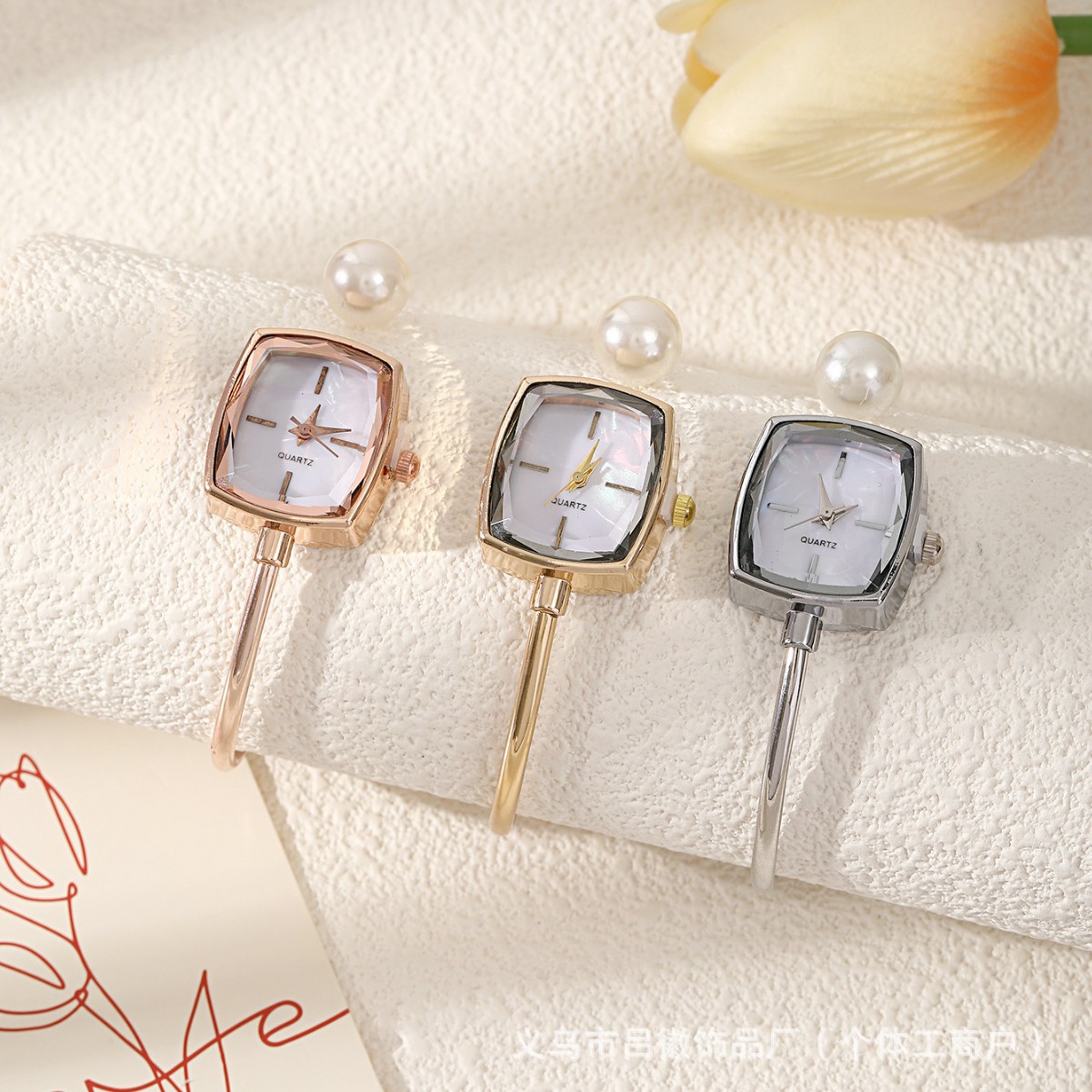 Foreign Trade Mother-Of-Pearl Watch for Female Students Ins Korean Version Simple Stylish Versatile Small Square Open Bracelet Watch