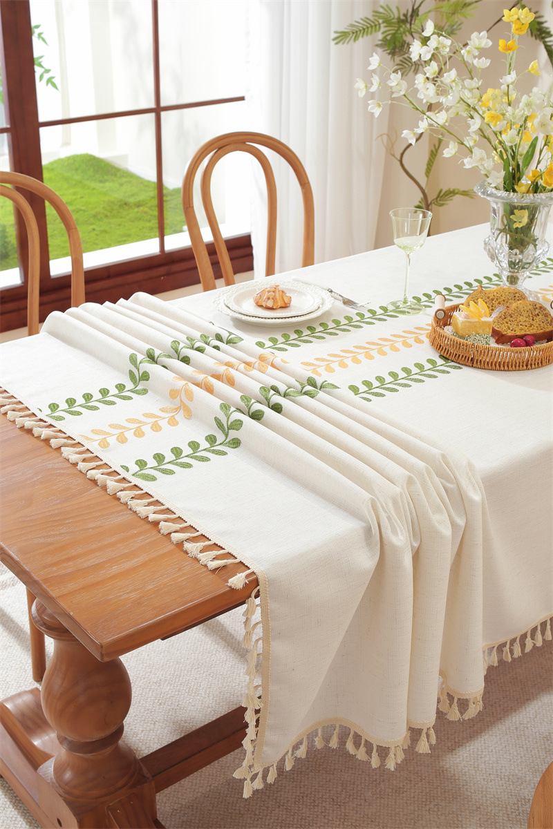 Tovaglia rettangolare da tavolino da caffè con nappe ricamate a foglie e fiori, spedizione diretta dal produttore._voghion.com