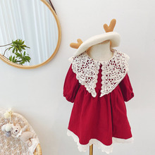 女宝宝春装连衣裙2025新款洋气儿童娃娃领公主裙小女孩复古裙子潮