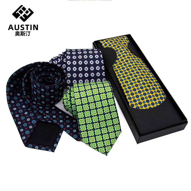 2022新款欧美外贸订单男士真丝印花领带定制盒装小批量 领带批发|ms