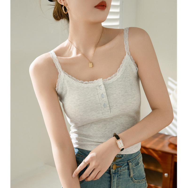 【High-Quality Craftsmanship & No Need to Worry about Comparison Shopping】Lace-Trimmed Camisole for Women, Summer Short Style, Premium Cotton Inner Top