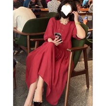 婆婆高档婚礼服红色时尚感连衣裙女2023夏季御姐风减龄显瘦长裙