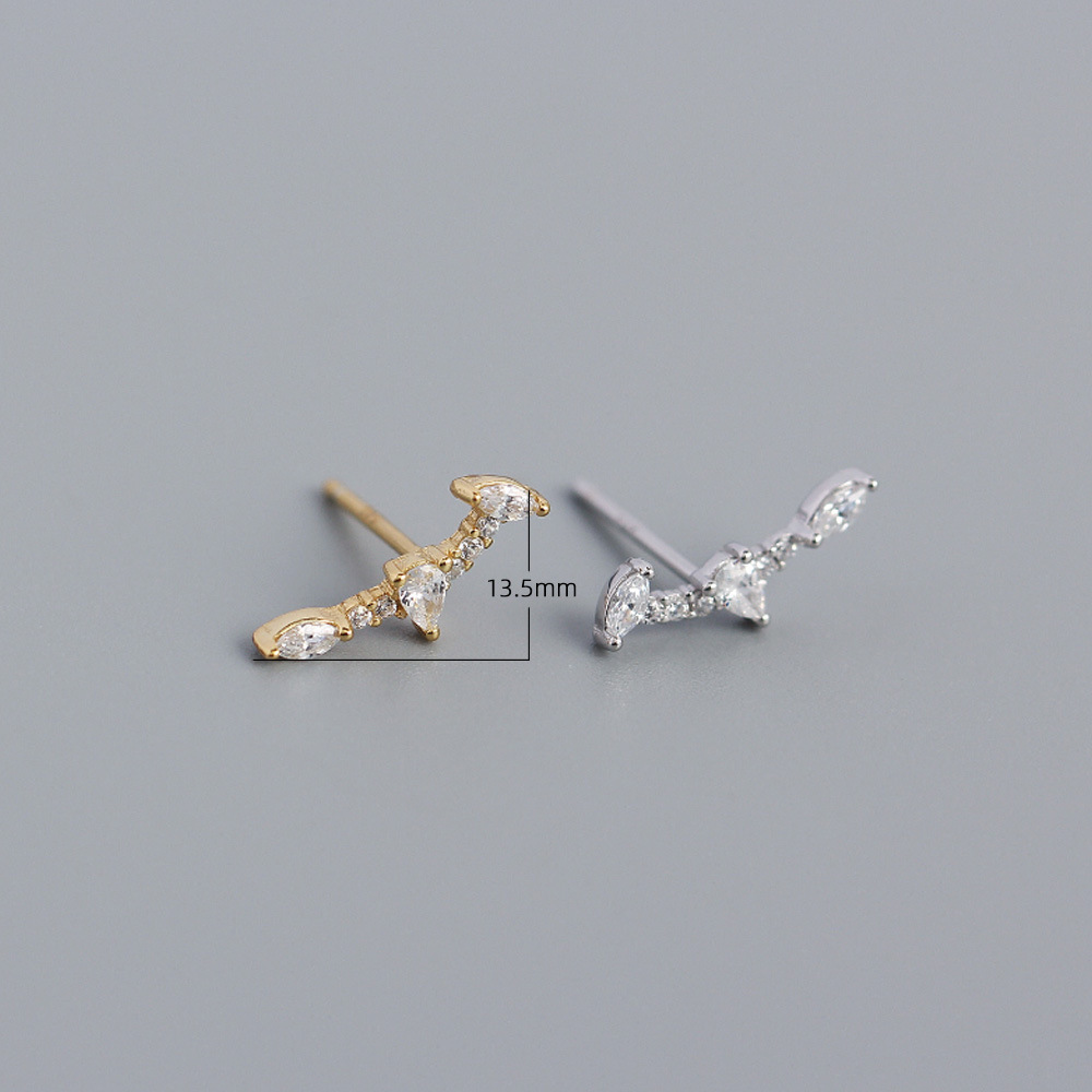 Yhe0318 European And American French Entry Lux S925 Sterling Silver Ins Geometric Long Strip Shape Zircon Versatile Earrings display picture 2