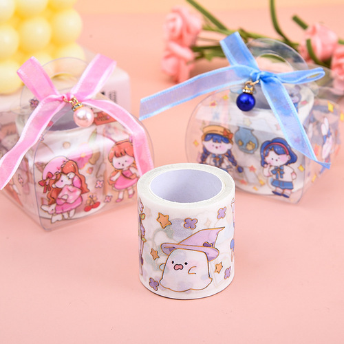 Cartoon transparent handbag and paper tape set student decorative stickers PET gift box material stickers Children's Day gift