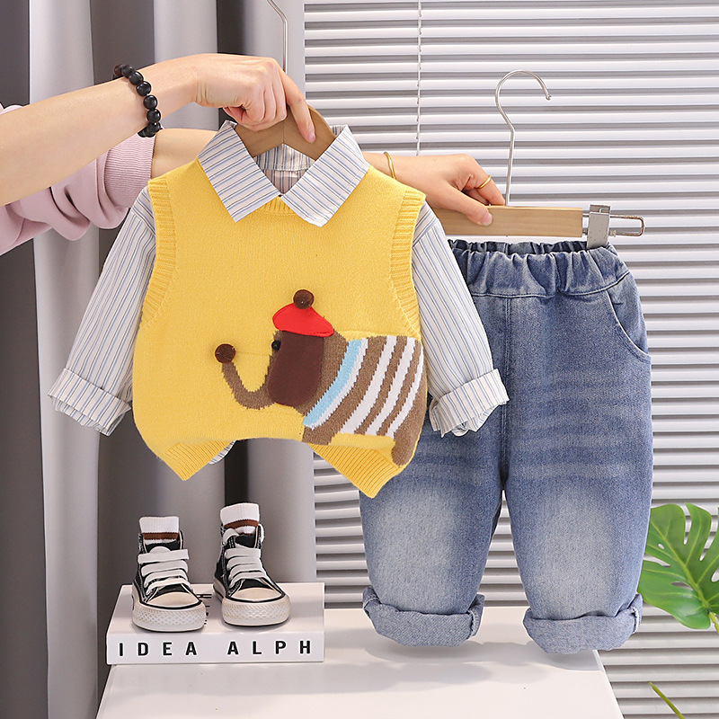 106059819@qq.com Baby Boy And Autumn Outfit 2026 New Fashionable Infant Spring Clothing Casual Elephant Sweater Vest Three-Piece Set_voghion.com