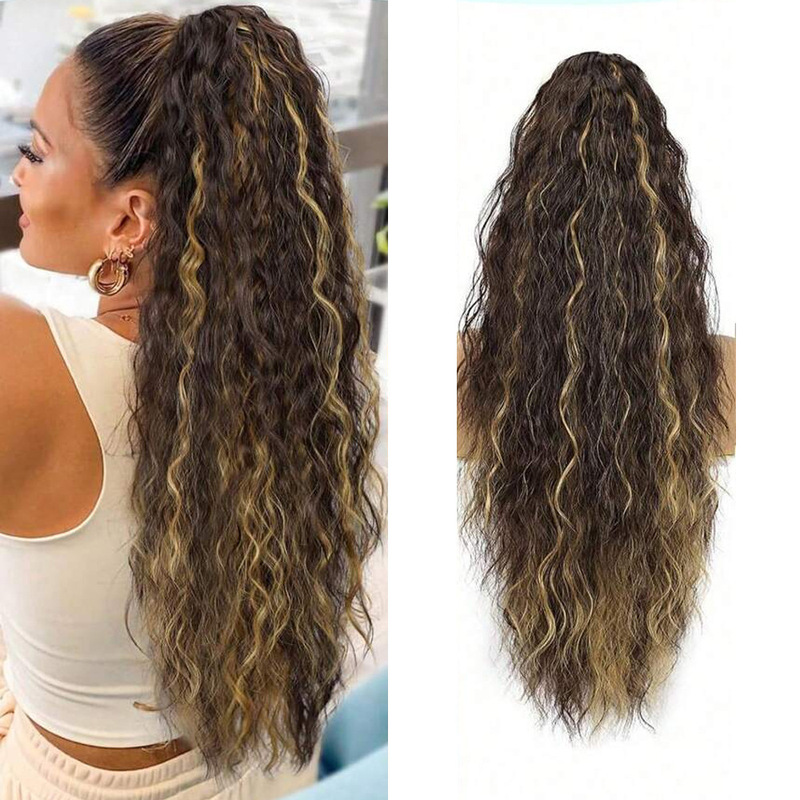European and American Style Corn Wave Fluffy Claw Ponytail Hairpiece Synthetic Hair 26inch Long Ponytail Hairpiece Ponytail