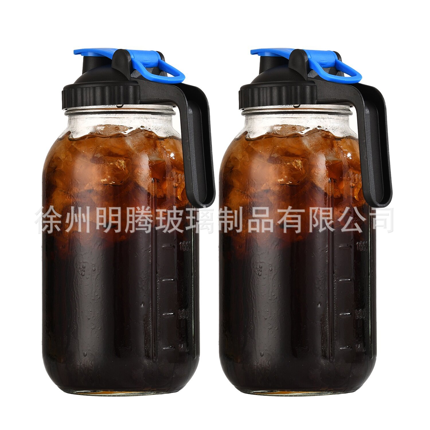 亚马逊32oz宽口饮料瓶咖啡过滤网64oz带塑料把手盖子梅森罐冷水壶