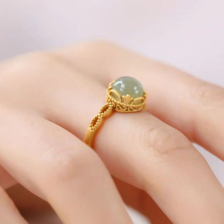 Natural Hetian Green Jade Open Ring Vintage Twisted Design_voghion.com