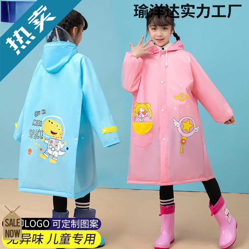 Children's Raincoat and Rain Boots Eva Cartoon for Middle-Aged and Primary School Students Wholesale Full-Body Rain Gear Baby One-Piece with School Bag