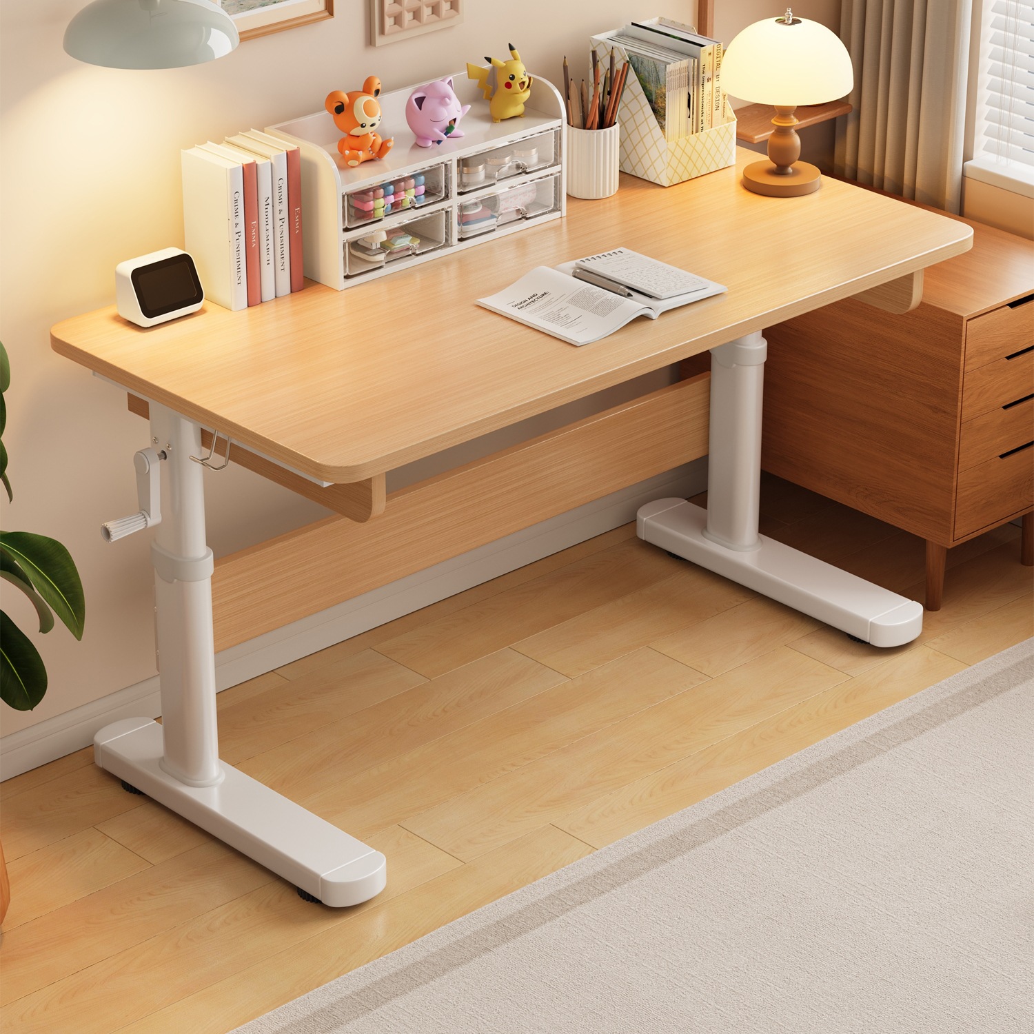 Study Table Children's Desk and Chair Set Solid Wood Double Writing Table Primary School Student Home Homework Table Lifting Computer Table