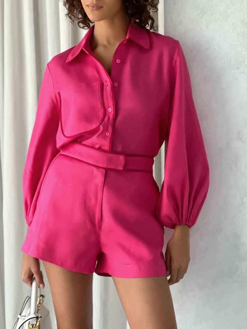 238g Weight Long Sleeve Sleeve Length Cotton Fabric Type Pant Co-ord Set Sets Type 2 Pieces Set Quantity Holiday, Outdoor, Daily Occasion Turndown Neckline Regular Fit Fit Type Solid Color, Lines Pattern Summer, Spring Season Women's Gender Pocket Design Streetwear Style Holiday Outdoor Daily Women's Streetwear Solid Color Lines Cotton Pocket Pant Co-ord Set Shorts Sets 33