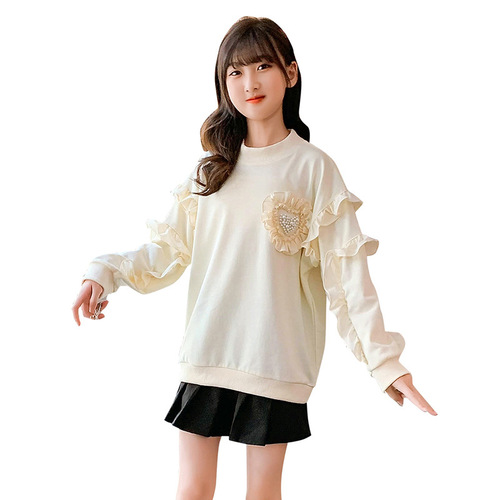 Children's clothing girls spring thin coat cotton top 2024 Korean version princess lace fragrant big children sweatshirt foreign