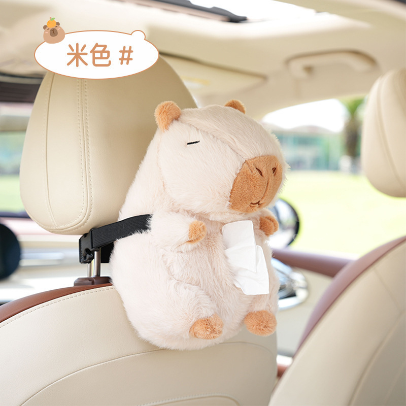 カピバラ車内用ティッシュボックス ぬいぐるみ風 可愛い漫画風 車用ティッシュバッグ クリエイティブな車載ティッシュボックス 女性向け|undefined