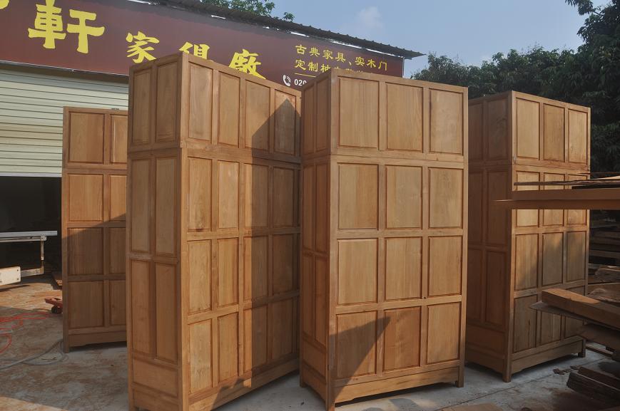 Burma Teak Three-Door Top Box Cabinet with Solid Wood Mortise and Tenon Structure