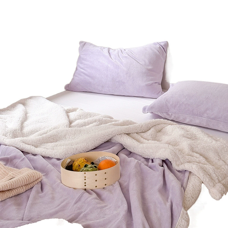2024 Autumn and Winter solid color cream color milk velvet sherpa thickened blanket taro purple