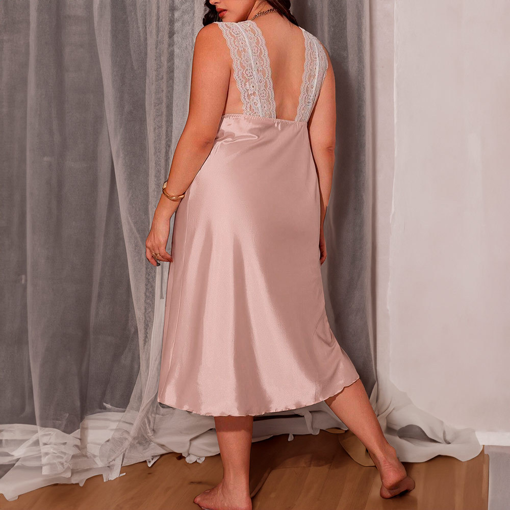 Nuevo estilo de verano pijamas para mujer costura de encaje color sólido sin espalda honda camisón largo servicio a domicilio SQ22069