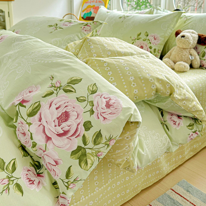 ins caricatura para niños algodón cama de cuatro piezas set 100 sábanas de flor de algodón sábanas