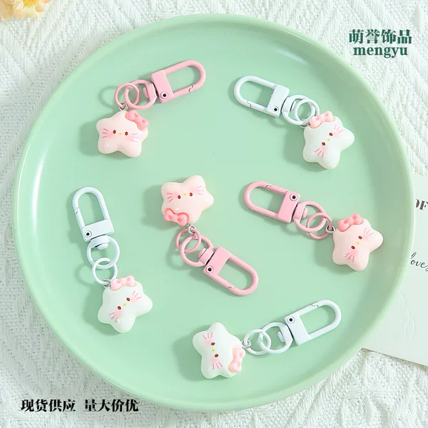 Cartoon Kt Cat Bowknot Star Keychain DIY Bead Pendant Versatile Bag Accessory Gift for Best Friends and Couples