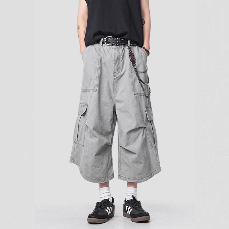 Multi-Pocket Cropped Pants for Men and Women, Autumn American Retro High-End Casual Pants, Loose Wide-Leg Casual Sports Pants