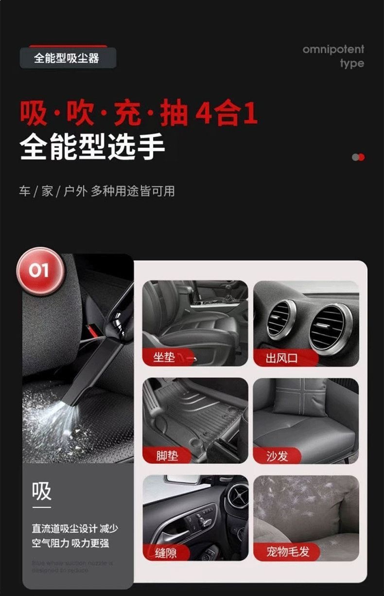 Zhigao Car Vacuum Cleaner with Wireless Charging, Strong Suction for Car and Home Use, Powerful Handheld Lithium Battery