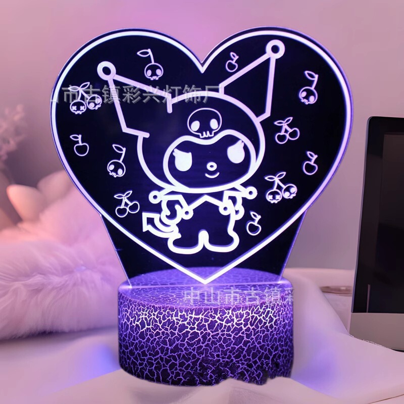 Cross-Border Hot Selling Kuromi Kt Hello Kitty 3D Night Light Crack Touch Remote Control Creative Classy Bedroom Bedside Lamp