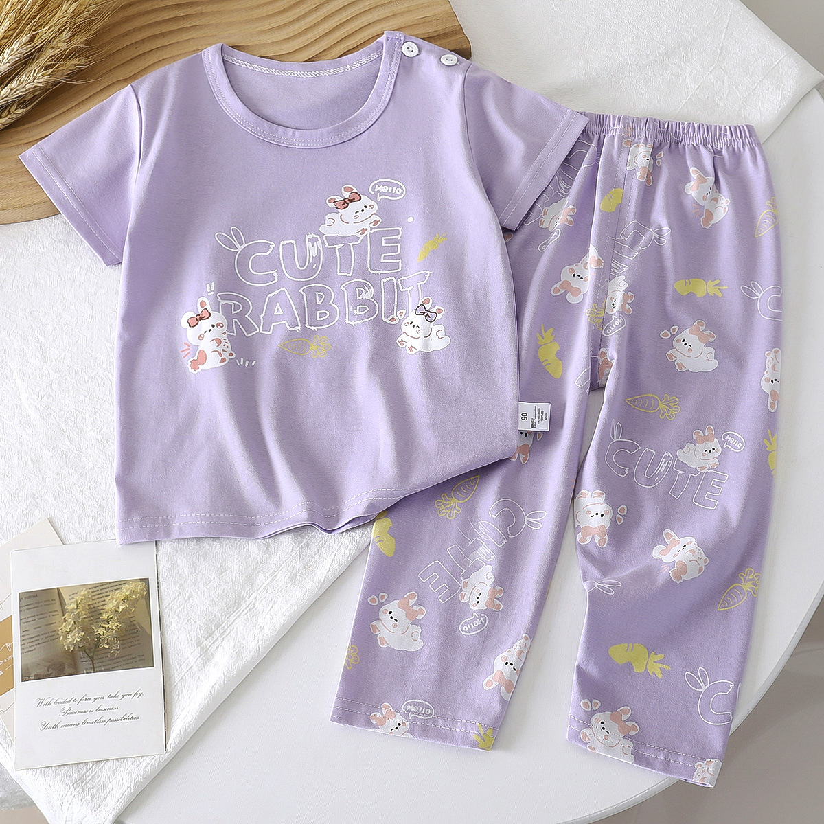 Traje de manga corta para niños, verano nuevo estilo, pijamas de algodón para niños, ropa de aire acondicionado para bebés para niñas, ropa de verano para niños image 11
