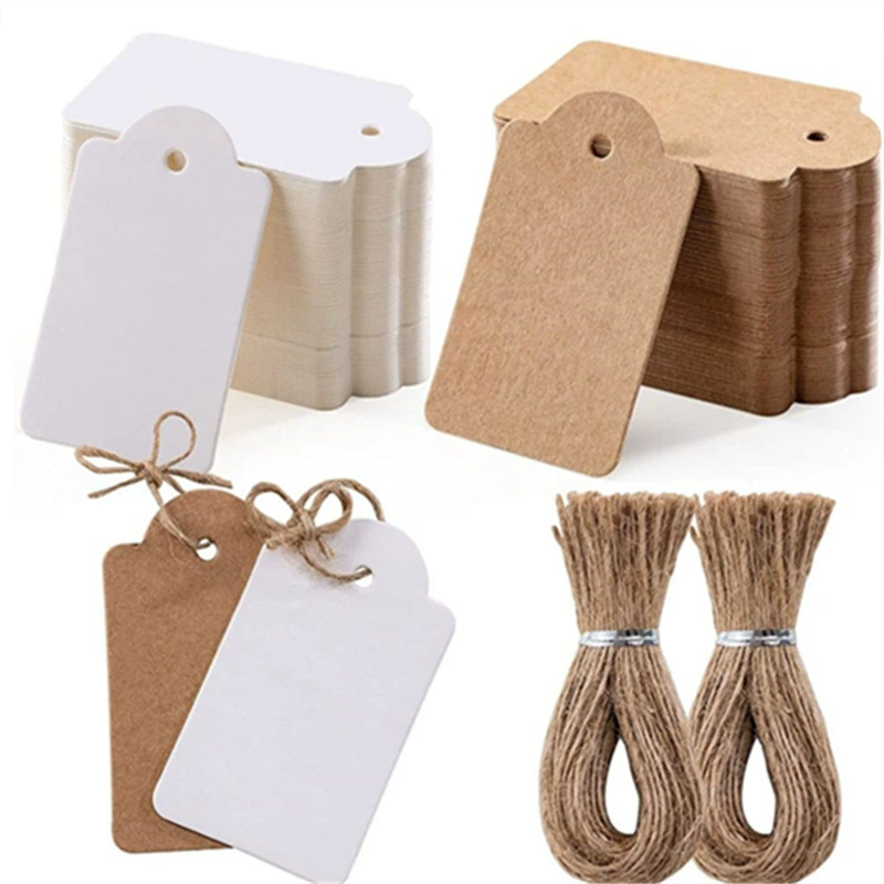 100 листов/пакет пустых крафт-бумажных бирек с шпагатом Хэллоуин Рождество День благодарения ручной работы Закуски