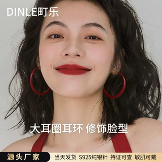 S925纯银针港风复古安可拉红耳环爆款小众设计耳饰轻奢气质耳钉