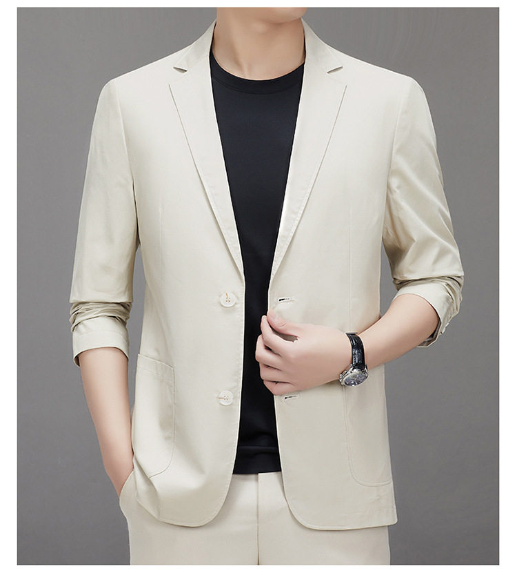 Áo vest nam cotton dáng ôm vừa vặn, cổ vest một hàng hai nút, tay dài, phong cách Hàn Quốc — Màu be, Màu xanh lam, Xanh lục Xám chi tiết 14