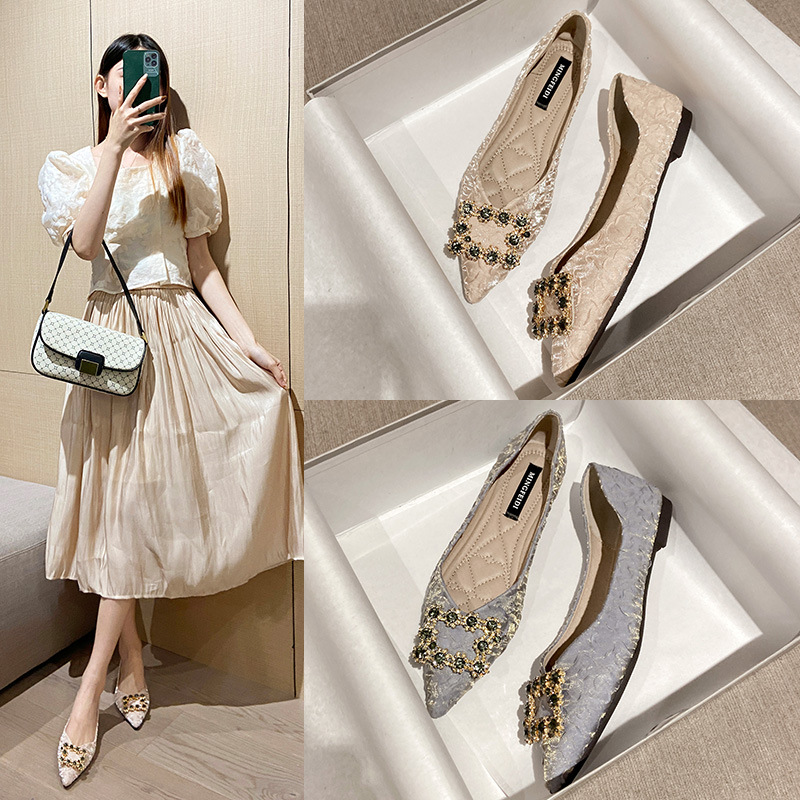 2023 primavera nuevo Internet Celebrity zapatos planos de corte bajo del todo el Partido mujeres punta puntiaguda estilo Chanel zapatos de una sola capa de fondo suave más el tamaño de los zapatos de las mujeres 43 image 5