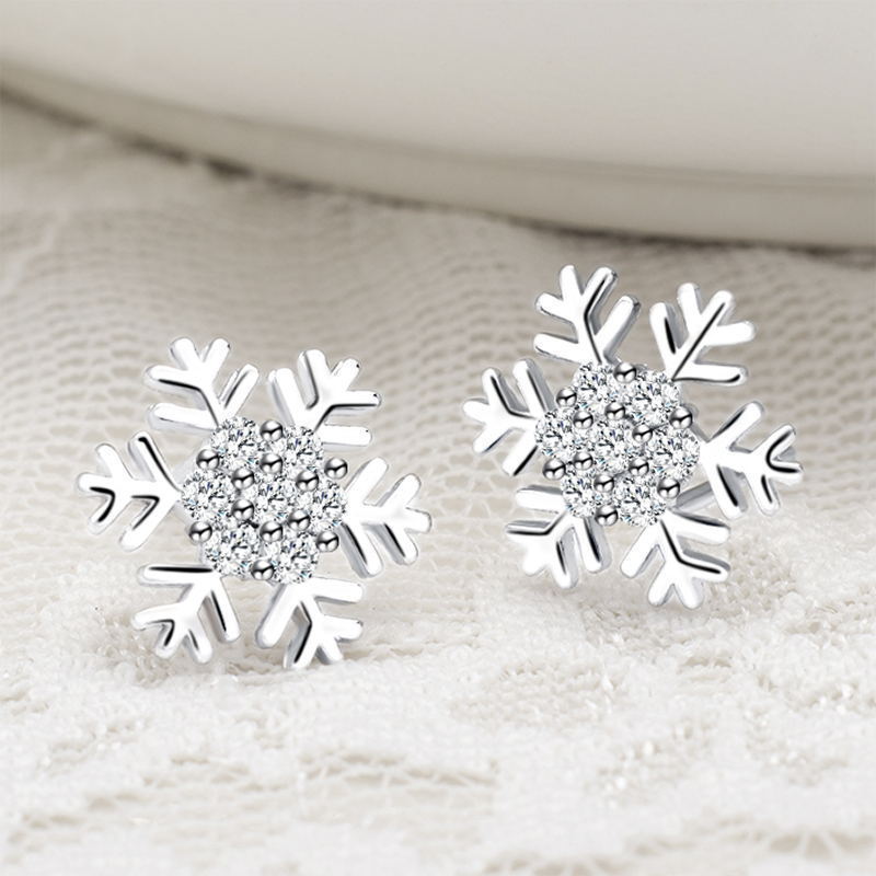 Factory direct selling christmas earrings fashion christmas snowflake ice flower zircon stud earrings wholesale
