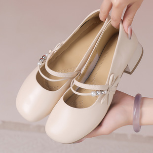 Genuine Leather Mary Jane Shoes for Women 25 Summer and Autumn New Fairy Style Four-Season Mid-Heeled Flats for Women Casual Soft Sole Versatile Women's Shoes