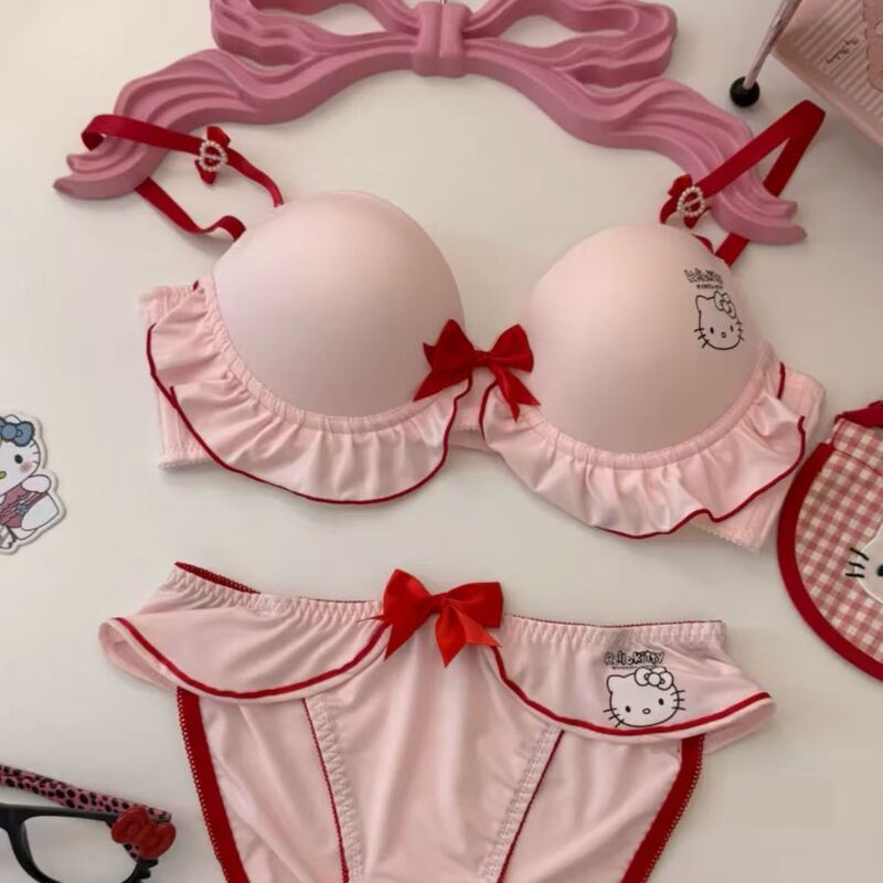 Sailor Kitty Japanese-Style Cute Wireless Bra Set for Girls, Sweet Lolita Pure Desire Comfortable Bra Set Sailor Kitty Japanese-Style Cute Wireless Bra Set for Girls, Sweet Lolita Pure Desire Comfortable Bra Set