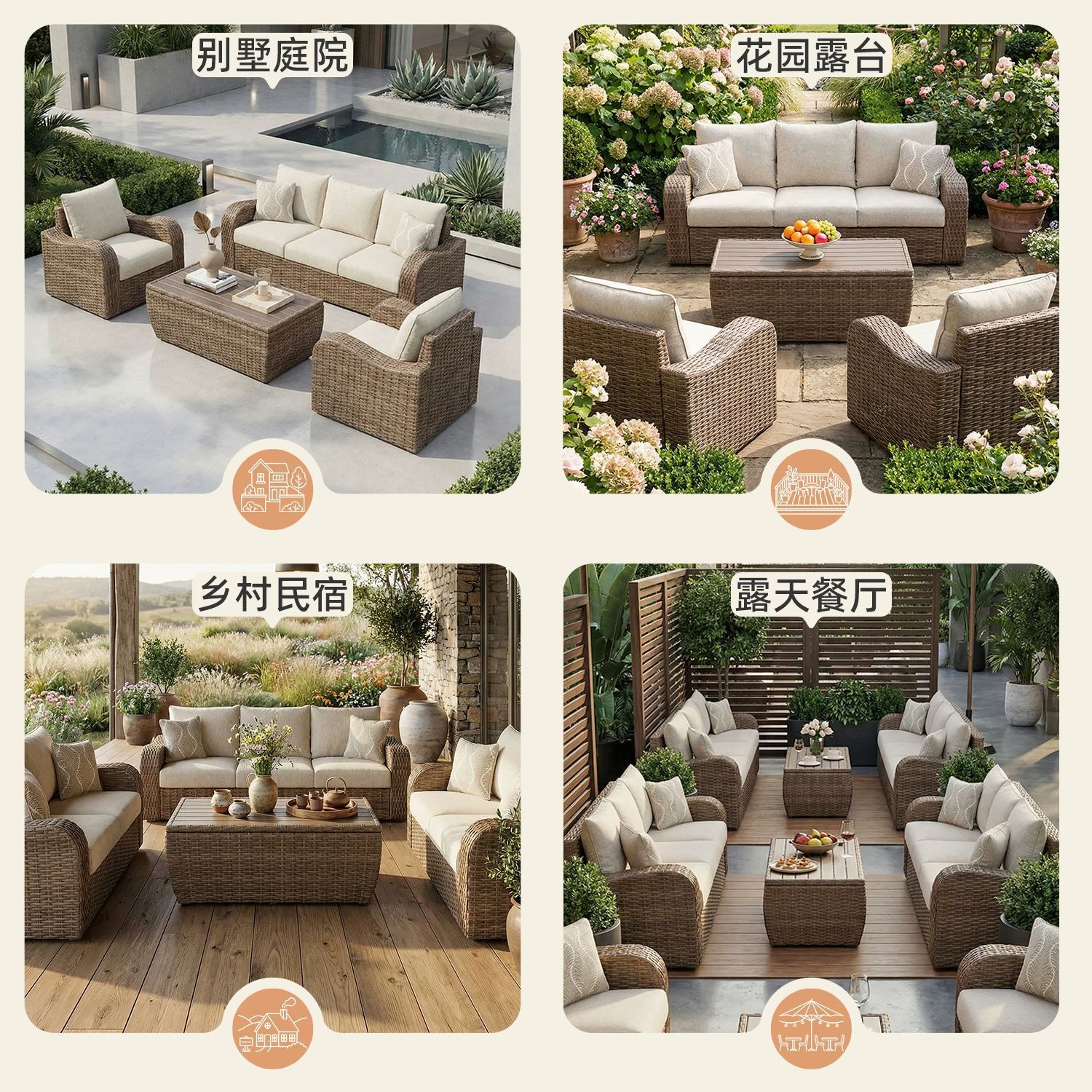 Combinación de sofá al aire libre al aire libre balcón de vid sofá patio jardín balcón de vid mesa silla terraza impermeable protección solar
