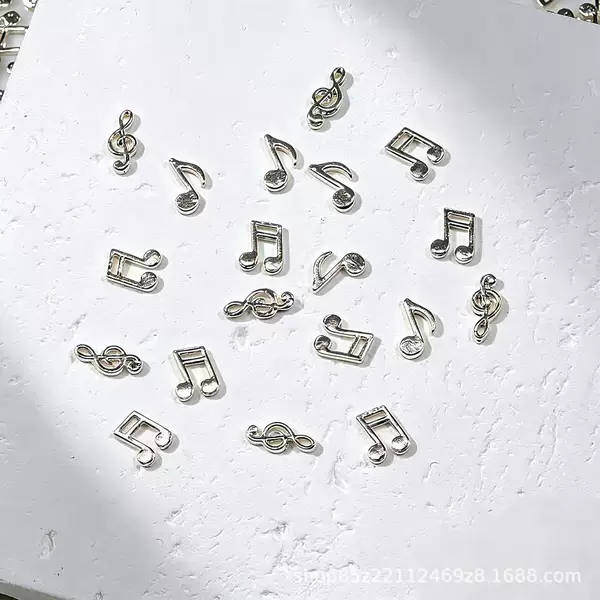 Mini alloy musical note nail art accessories in gold and silver, three-dimensional metal musical notes, light luxury nail decorations, DIY accessories