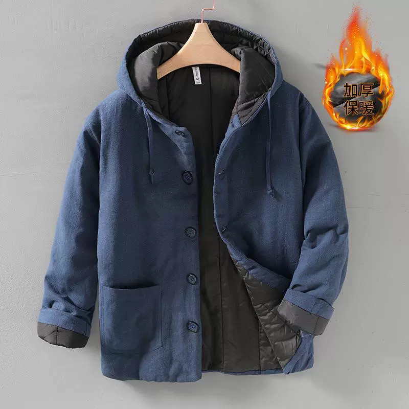 L124 зимняя Ретро китайская ветровая пластина с пряжкой с капюшоном теплая куртка с хлопковой подкладкой пальто поколение волос
