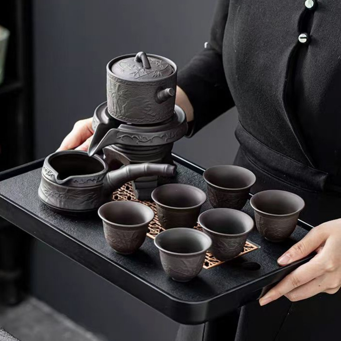 Kung Fu Tea Set Automatic Tea Set Lazy Stone Mill suit Household Ceramic Teapot for Tea Japanese Style Office Tea Cup